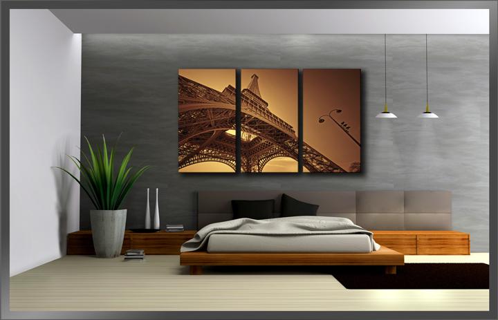 Eiffelturm Leinwandbild 150x90cm – 3-teiliges Wandbild – Ansicht 3