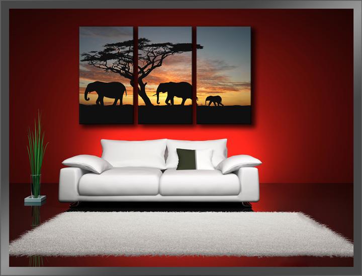 Afrika Leinwandbild mit Elefanten - 150x90 cm 3-teilig – Ansicht 2