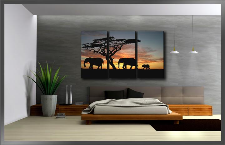 Afrika Leinwandbild mit Elefanten - 150x90 cm 3-teilig – Ansicht 3