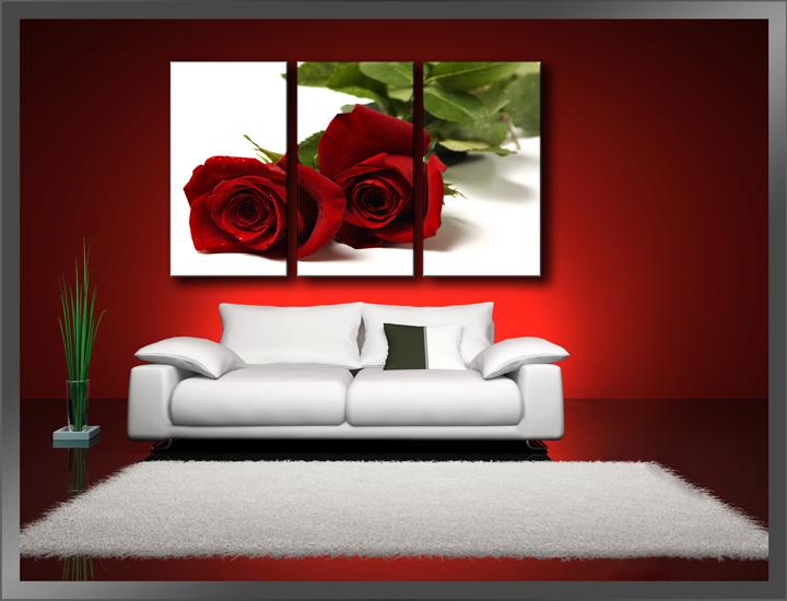 Leinwandbild Rose Rot - 3-teiliges Wandbild 150x90cm – Ansicht 2