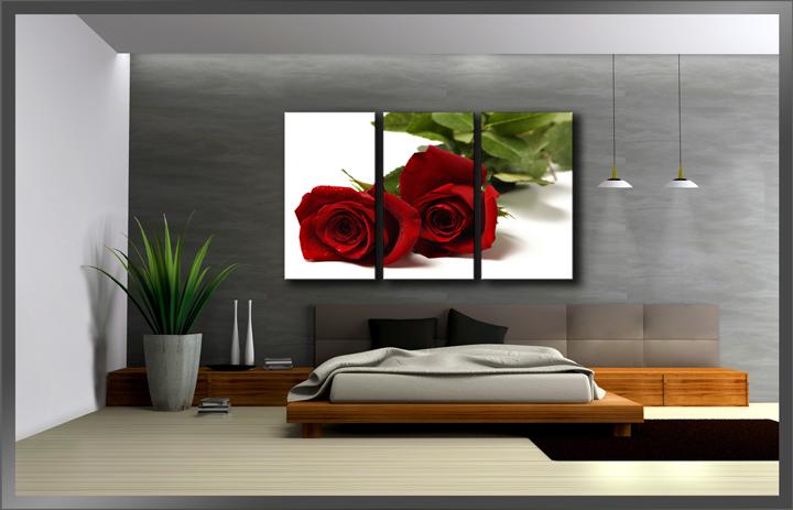 Leinwandbild Rose Rot - 3-teiliges Wandbild 150x90cm – Ansicht 3