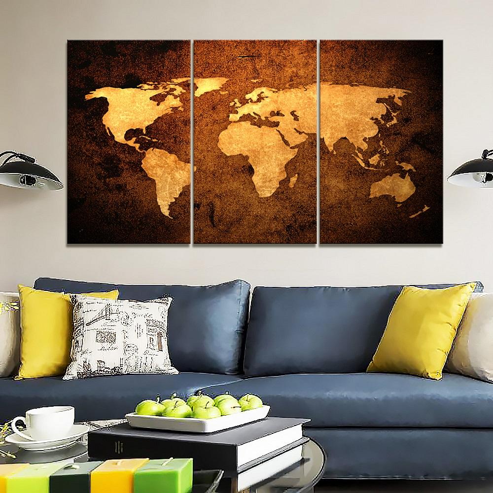 Weltkarte Leinwandbild XXL - 3er Set fertig gerahmt – Ansicht 2