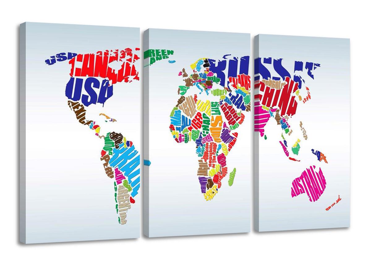 Leinwand Bild fert gerahmt Weltkarte worldmap 160 cm 1163 !!Auslaufmodell !! – Leinwandbild 150x90 cm 3-teilig kaufen