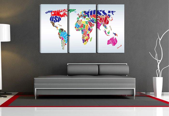 Leinwandbild Weltkarte – farbenfrohe Wanddekoration fertig gerahmt – Ansicht 2