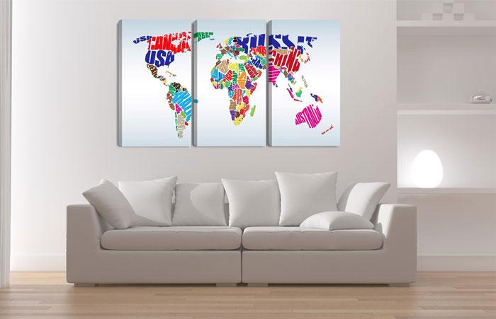 Leinwandbild Weltkarte – farbenfrohe Wanddekoration fertig gerahmt – Ansicht 3