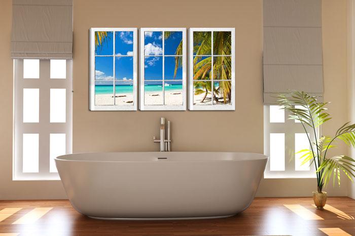 Leinwandbild Fenster mit Ausblick Südsee - 160cm gerahmt – Ansicht 2