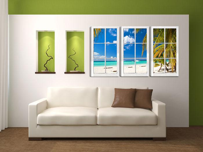 Leinwandbild Fenster mit Ausblick Südsee - 160cm gerahmt – Ansicht 3