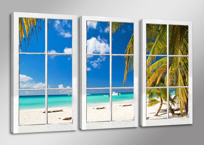 Leinwandbild Fenster mit Ausblick Südsee - 160cm gerahmt – Ansicht 4