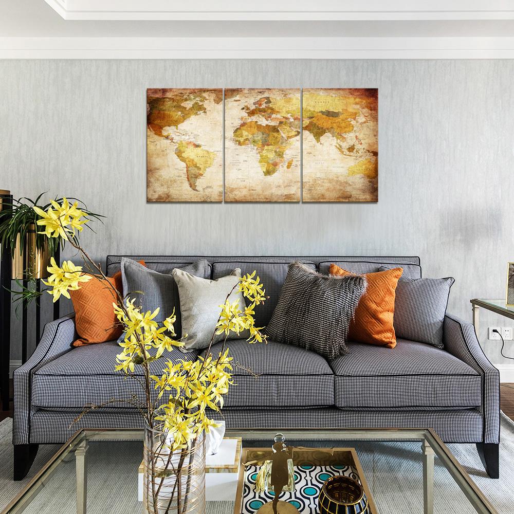 Leinwandbild Weltkarte XXL - Fertig gerahmtes 3er Set – Ansicht 2