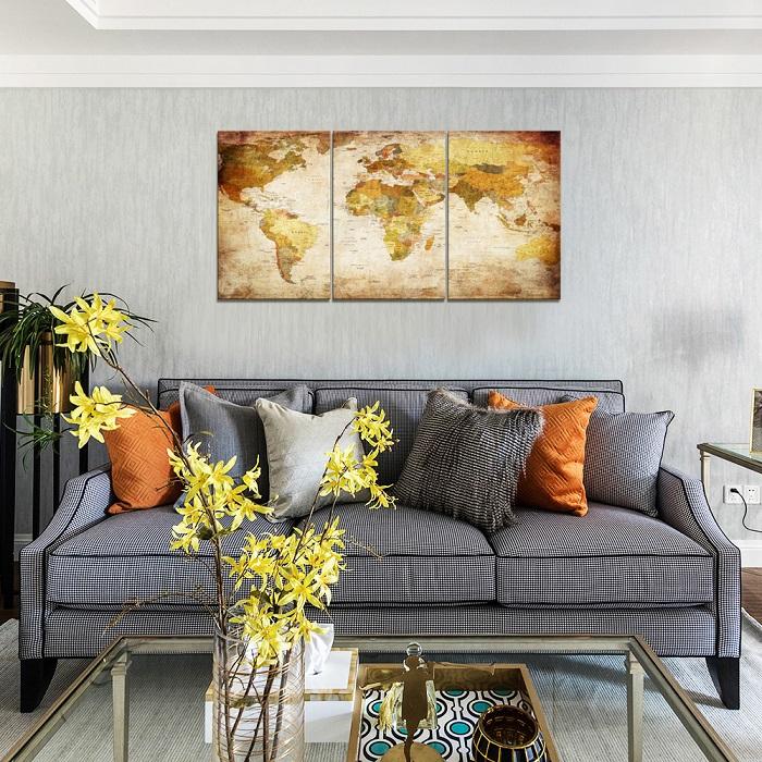 Leinwandbild Weltkarte XXL - Fertig gerahmtes 3er Set – Ansicht 3