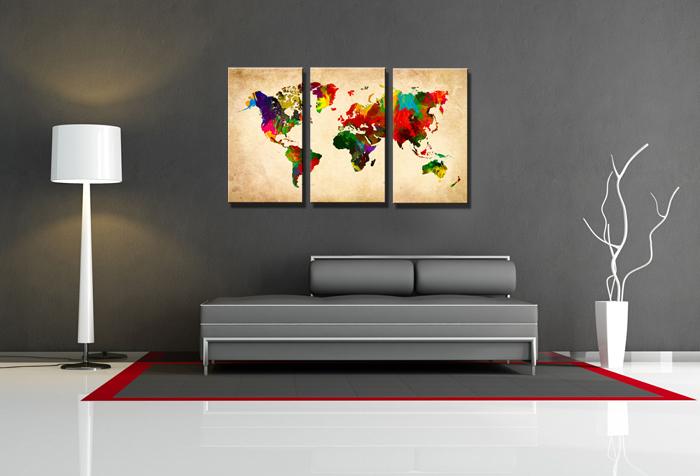 Weltkarte Leinwandbild 160cm XXL in 3 Teilen – Ansicht 2