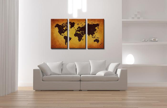 Weltkarte Leinwandbild XXL - 3-teiliges Wandbild fertig gerahmt – Ansicht 2