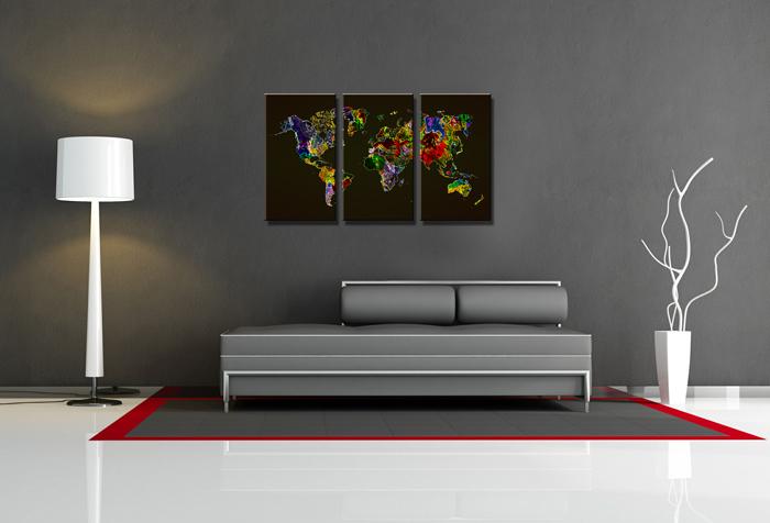 Farbenfrohe Weltkarte als XXL Leinwandbild - 3er Set 160cm – Ansicht 2