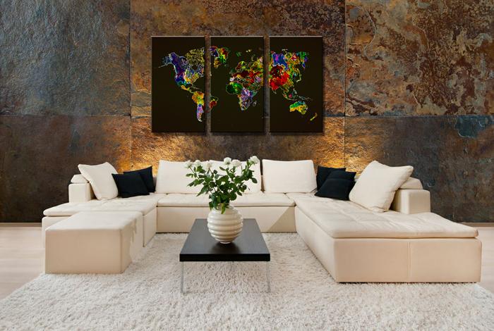 Farbenfrohe Weltkarte als XXL Leinwandbild - 3er Set 160cm – Ansicht 3