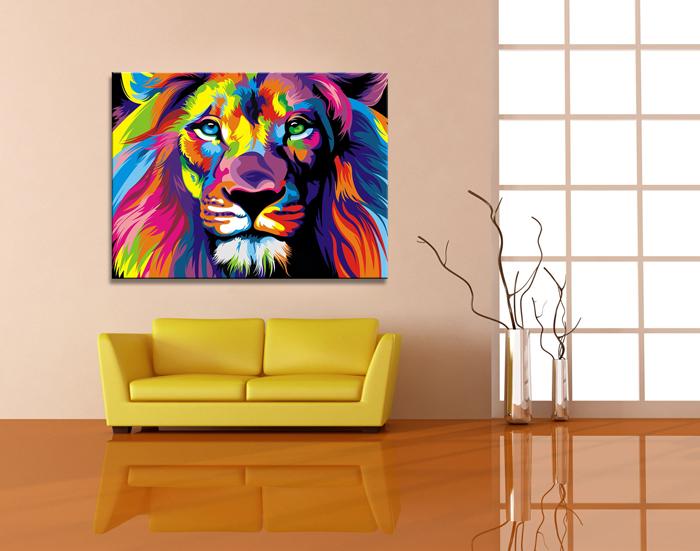 Buntes Leinwandbild Löwe - 80x60cm fertig gerahmt – Ansicht 2