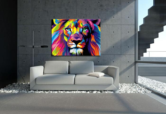 Buntes Leinwandbild Löwe - 80x60cm fertig gerahmt – Ansicht 3