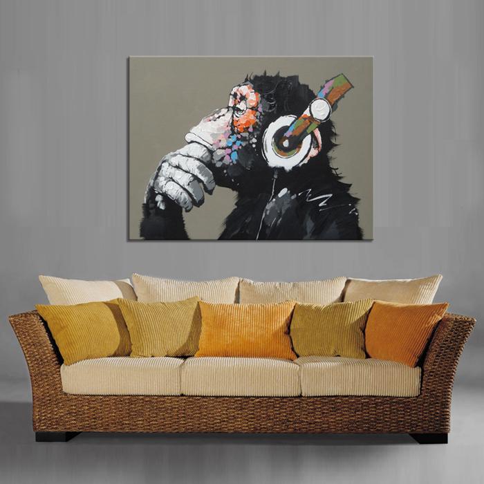 Leinwandbild Affe mit Kopfhörer - 80x60cm gerahmt – Ansicht 2