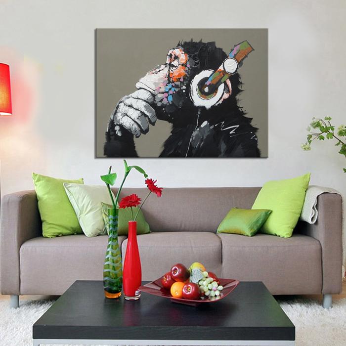 Leinwandbild Affe mit Kopfhörer - 80x60cm gerahmt – Ansicht 3