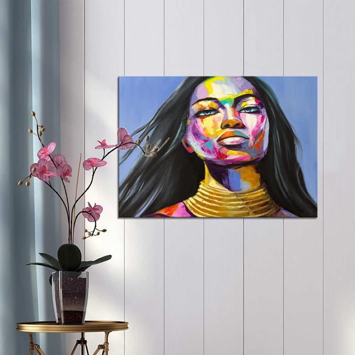 Buntes Leinwandbild mit Frauengesicht - 80x60 cm – Ansicht 2