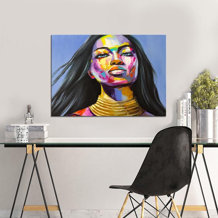 Buntes Leinwandbild mit Frauengesicht - 80x60 cm – Ansicht 3