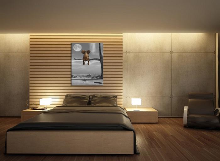 Leinwandbild Elefant auf Baum mit Mond – 80 x 60 cm – Ansicht 2