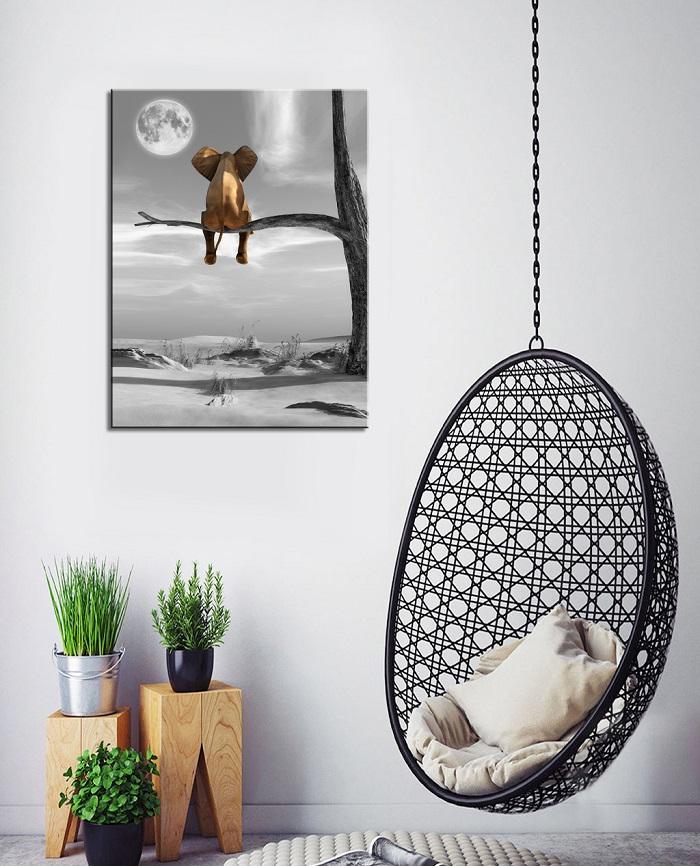 Leinwandbild Elefant auf Baum mit Mond – 80 x 60 cm – Ansicht 3