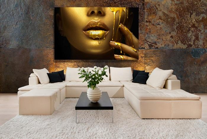Goldenes Gesicht Leinwandbild - moderne Wanddeko für Ihr Zuhause – Ansicht 3