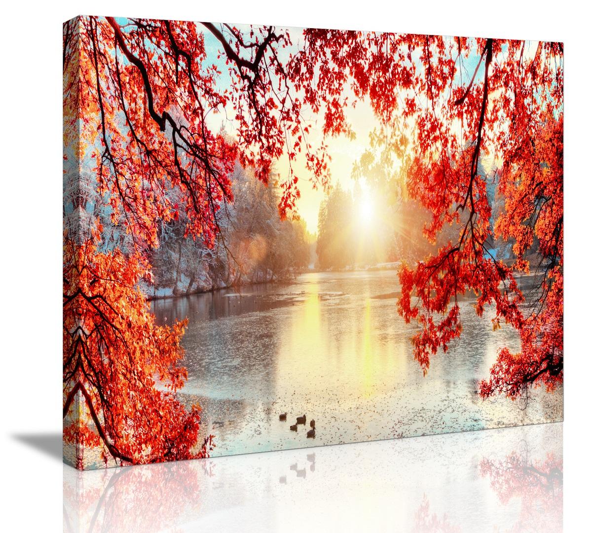 Leinwandbild See mit Herbstlandschaft – Fertig gerahmt