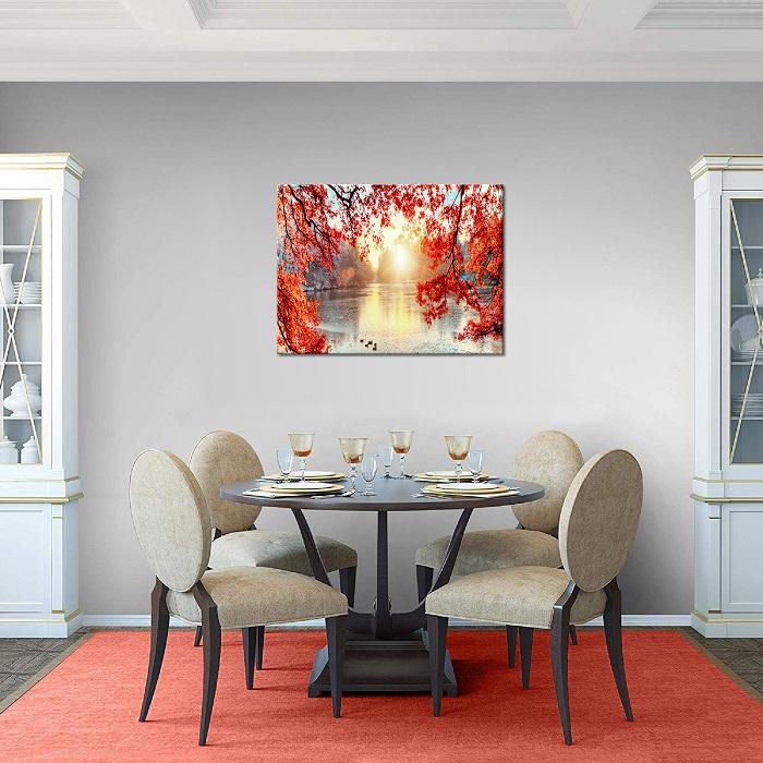 Leinwandbild See mit Herbstlandschaft – Fertig gerahmt – Ansicht 2