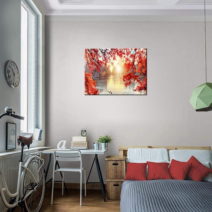 Leinwandbild See mit Herbstlandschaft – Fertig gerahmt – Ansicht 3