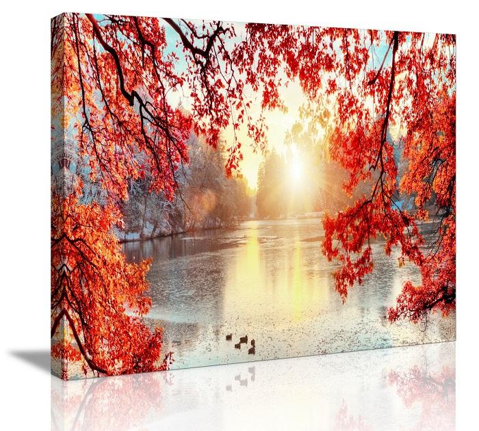 Leinwandbild See mit Herbstlandschaft – Fertig gerahmt – Ansicht 4