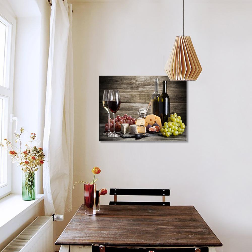 Leinwandbild Wein Käse Trauben - fertig gerahmt für Küche & Esszimmer – Ansicht 2