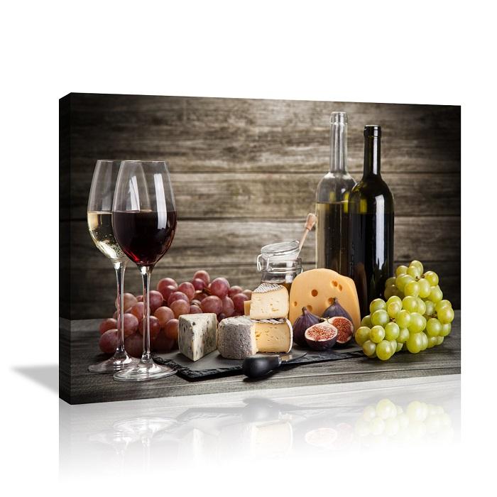 Leinwandbild Wein Käse Trauben - fertig gerahmt für Küche & Esszimmer – Ansicht 4