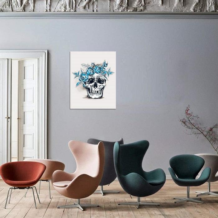 Leinwandbild Totenkopf mit Rosen - 80 x 60 cm – Ansicht 2