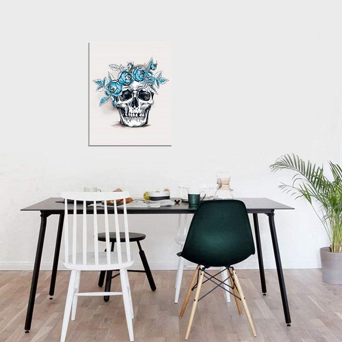 Leinwandbild Totenkopf mit Rosen - 80 x 60 cm – Ansicht 3
