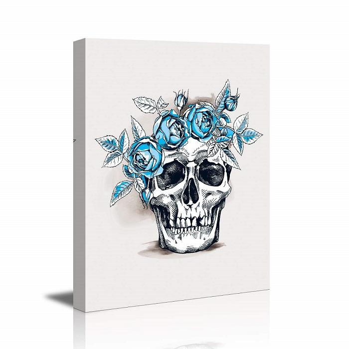 Leinwandbild Totenkopf mit Rosen - 80 x 60 cm – Ansicht 4