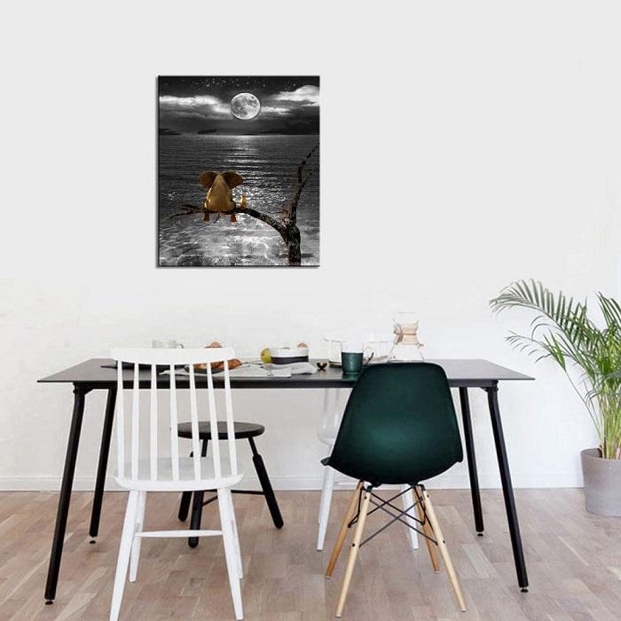 Leinwandbild Elefant am Meer unter dem Mond – Ansicht 2