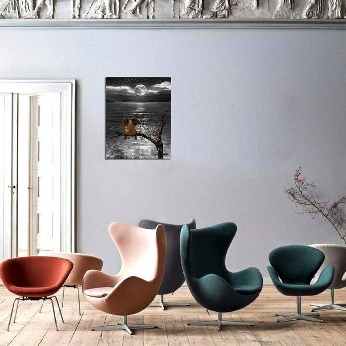 Leinwandbild Elefant am Meer unter dem Mond – Ansicht 3