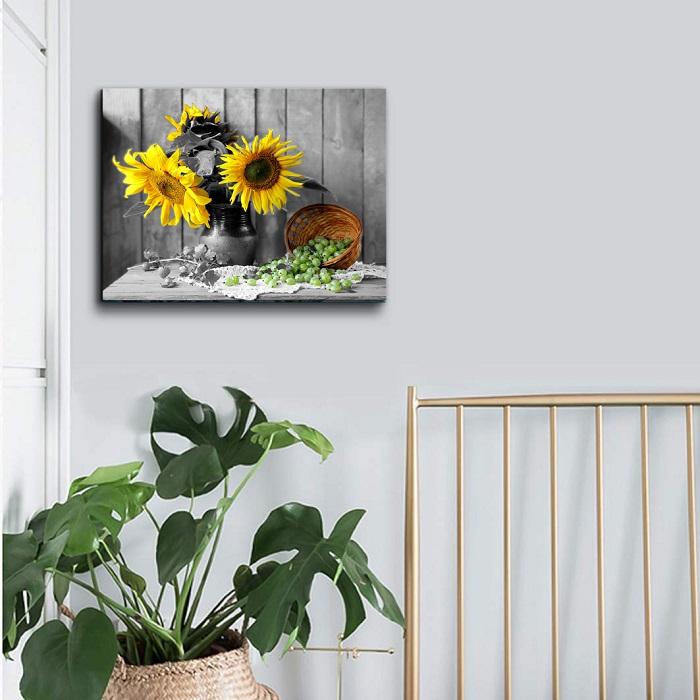 Leinwandbild Sonnenblumen mit Stachelbeeren 80 x 60 cm – Ansicht 2