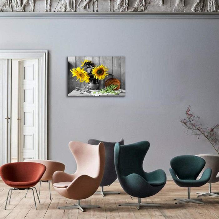 Leinwandbild Sonnenblumen mit Stachelbeeren 80 x 60 cm – Ansicht 3