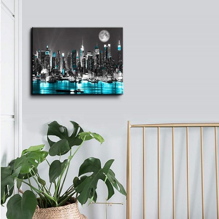 New York Moon Leinwandbild – moderne Skyline mit Mond – Ansicht 2