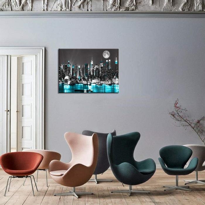 New York Moon Leinwandbild – moderne Skyline mit Mond – Ansicht 3