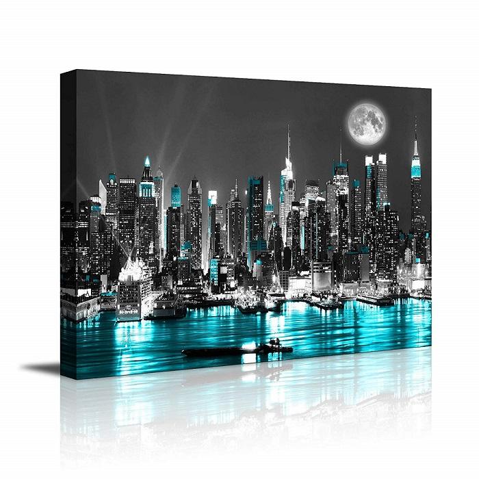 New York Moon Leinwandbild – moderne Skyline mit Mond – Ansicht 4