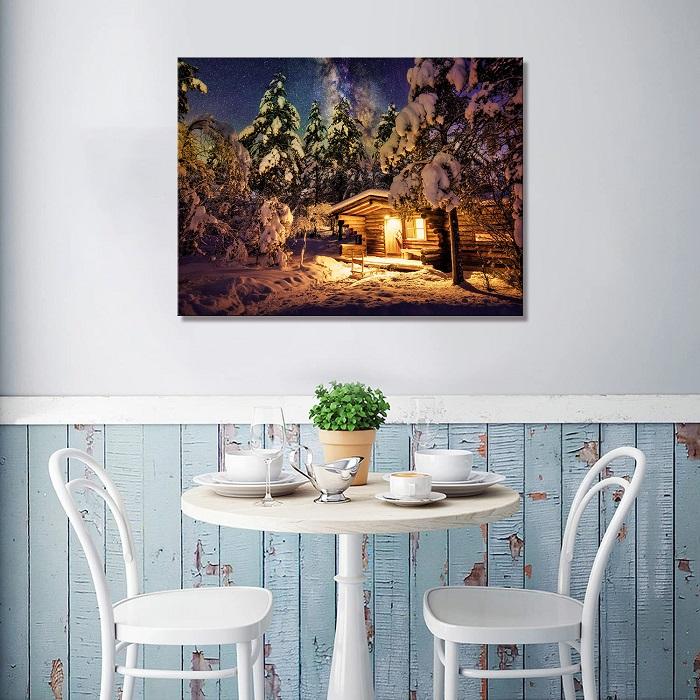 Leinwandbild Winterlandschaft mit Sternen – 80x60 cm – Ansicht 2