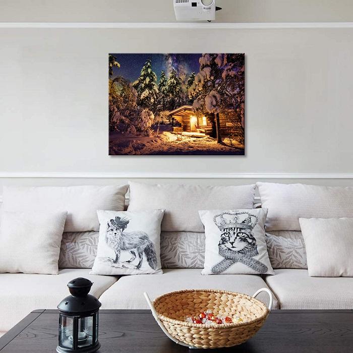 Leinwandbild Winterlandschaft mit Sternen – 80x60 cm – Ansicht 3