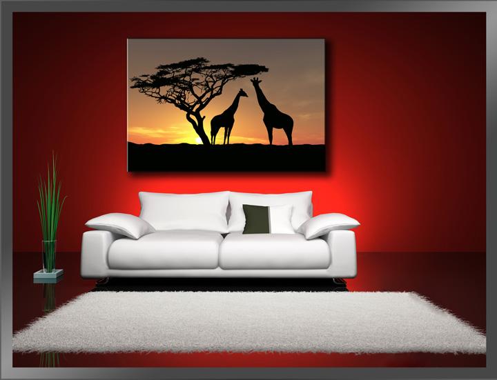 Afrika Leinwandbild mit Giraffen im Sonnenuntergang – 80x60cm – Ansicht 2