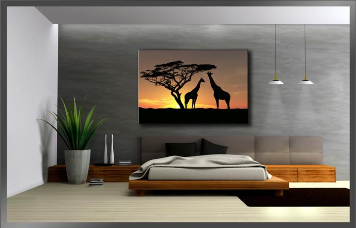 Afrika Leinwandbild mit Giraffen im Sonnenuntergang – 80x60cm – Ansicht 3