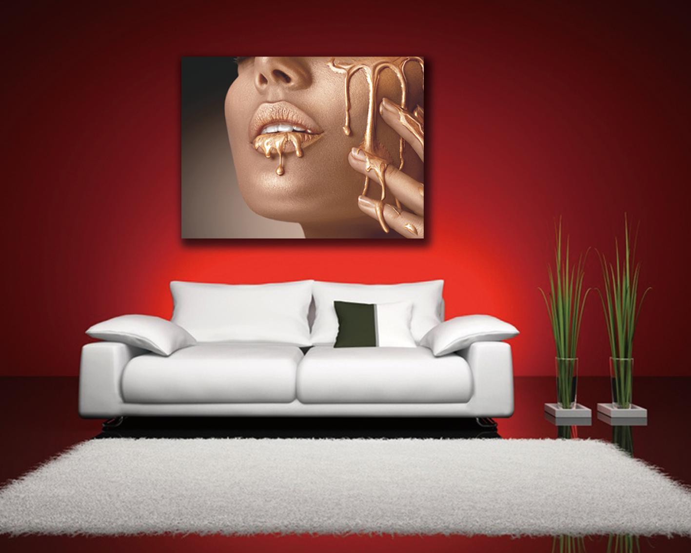 Leinwandbild Goldenes Gesicht - Moderne Wandkunst 80x60 cm – Ansicht 3