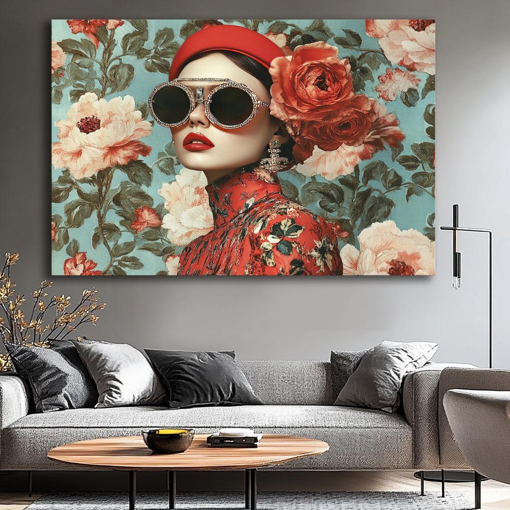 Wandbild Frau bunt Brille 80x60 cm Nr. 4037 Leinwandbild – Ansicht 2