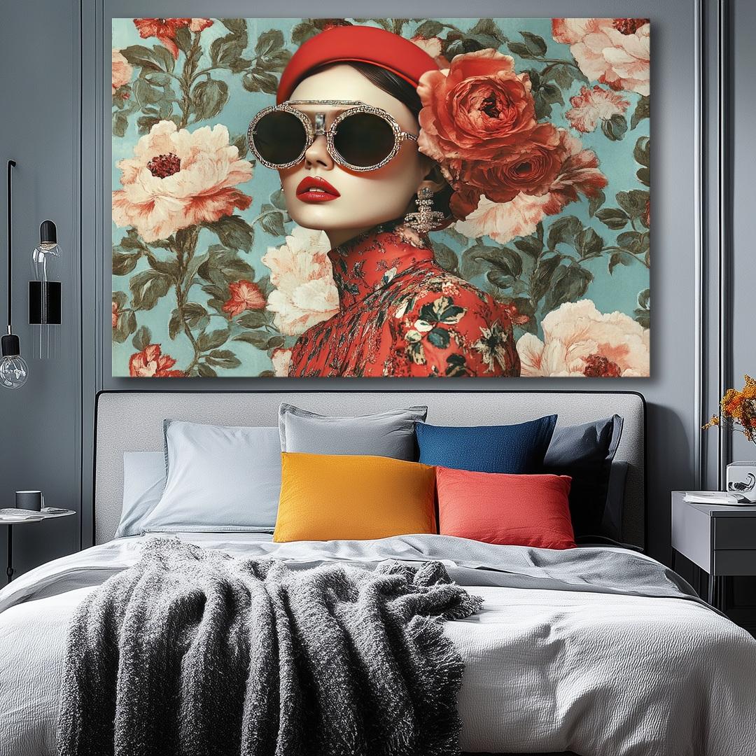 Wandbild Frau bunt Brille 80x60 cm Nr. 4037 Leinwandbild – Ansicht 3